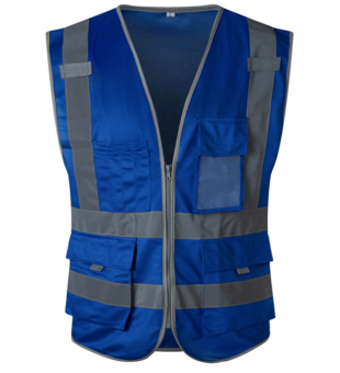 Blue color heavy duty airport reflective safety vest custom with transparent pocket
