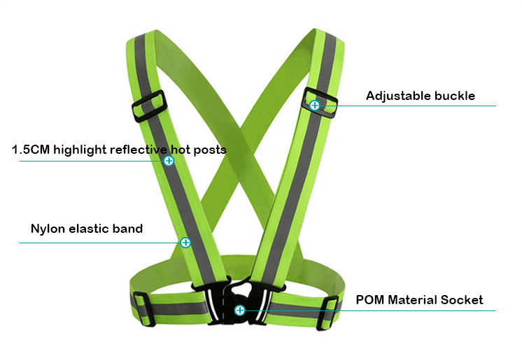 fluorescent green color reflective elastic strap safety vest belt for outside running safety