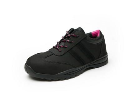 Hot selling black and pink leather women security shoes steel toe