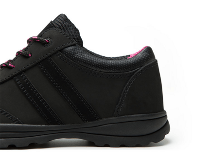 Hot selling black and pink leather women security shoes steel toe