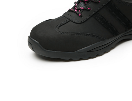 Hot selling black and pink leather women security shoes steel toe