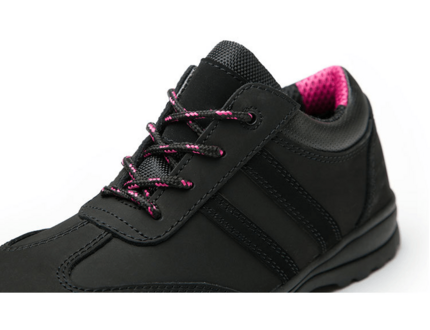 Hot selling black and pink leather women security shoes steel toe