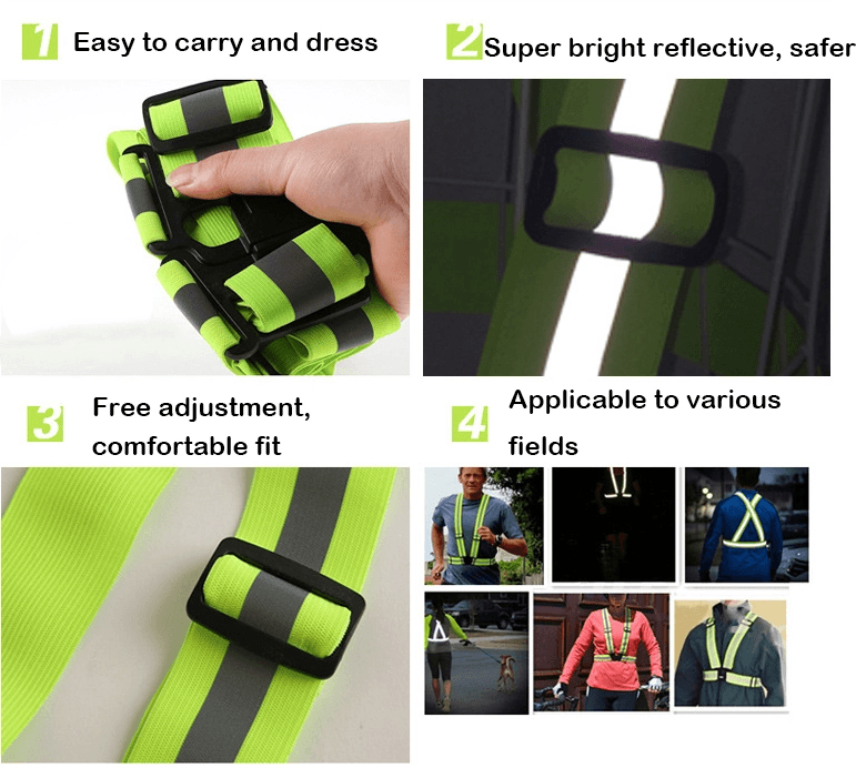 fluorescent green color reflective elastic strap safety vest belt for outside running safety
